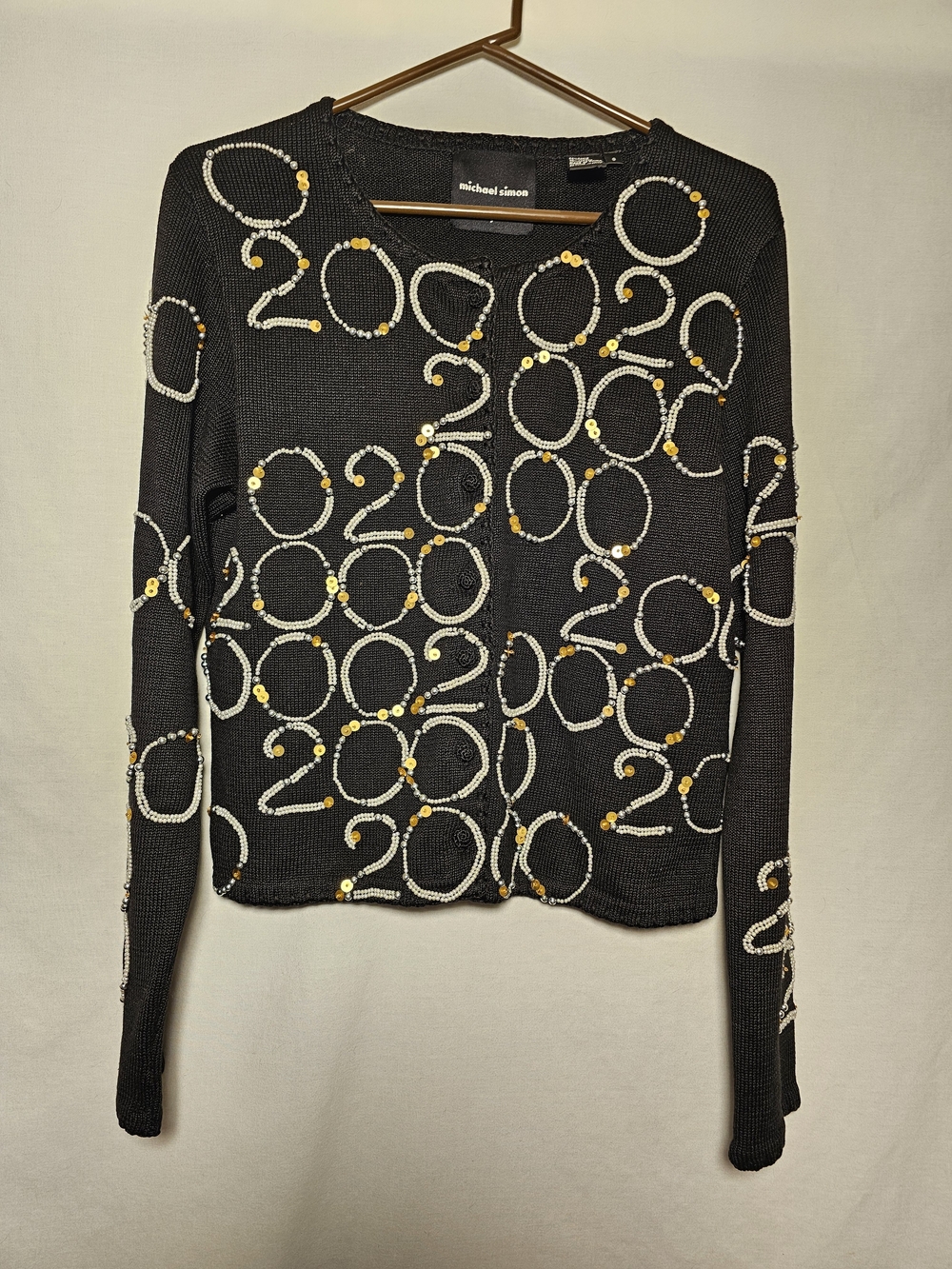 Michael Simon VINTAGE 2000 Milleniu. Black Long-Sleeve Beaded Graphic Sweater.